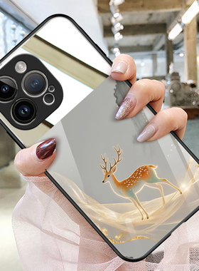 鹿~适用iPhone16苹果17promax手机壳保护套外壳全包p80小众镜子镜面补妆玻璃14波点爱心ins风13不会撞壳nova