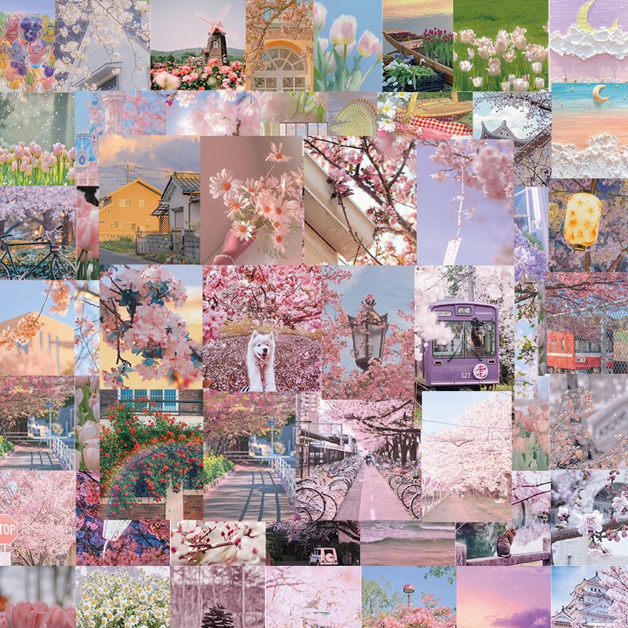 130张浪漫春天风景贴纸ins风高颜值小清新笔记本手机手账装饰贴画