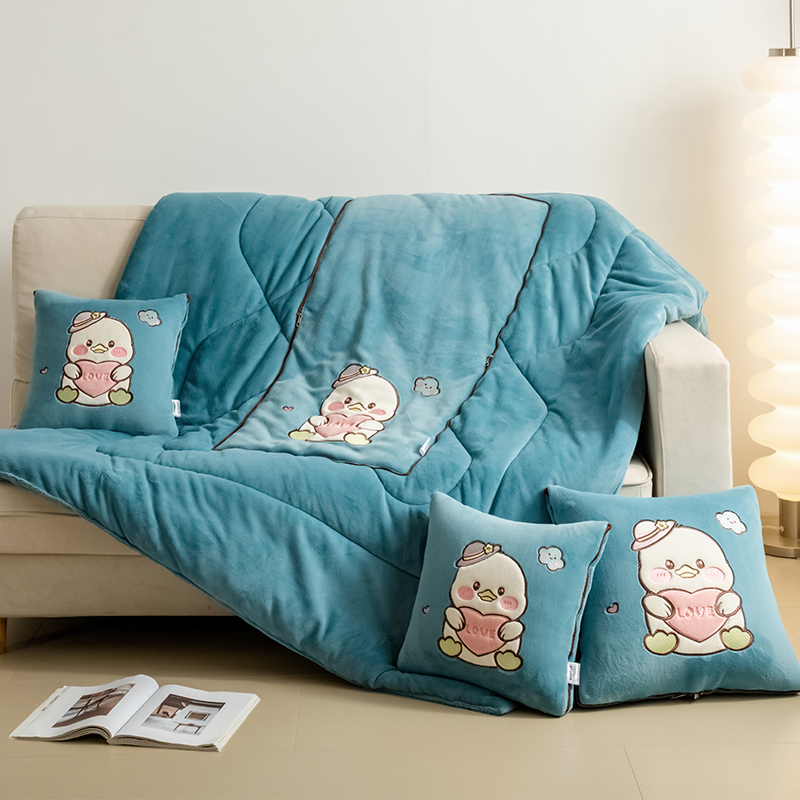 A类加厚刺绣两用牛奶绒抱枕被子可洗办公室宿舍午休被车载靠垫被