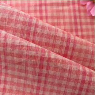 棉麻格纹面料 粉系色织格布 春夏衬衫连衣裙面料布料