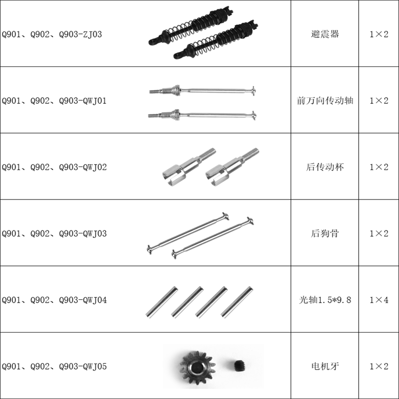 欣乐鸿遥控车Q901-902-903配件避震器轮胎电池电调传动轴差速器2