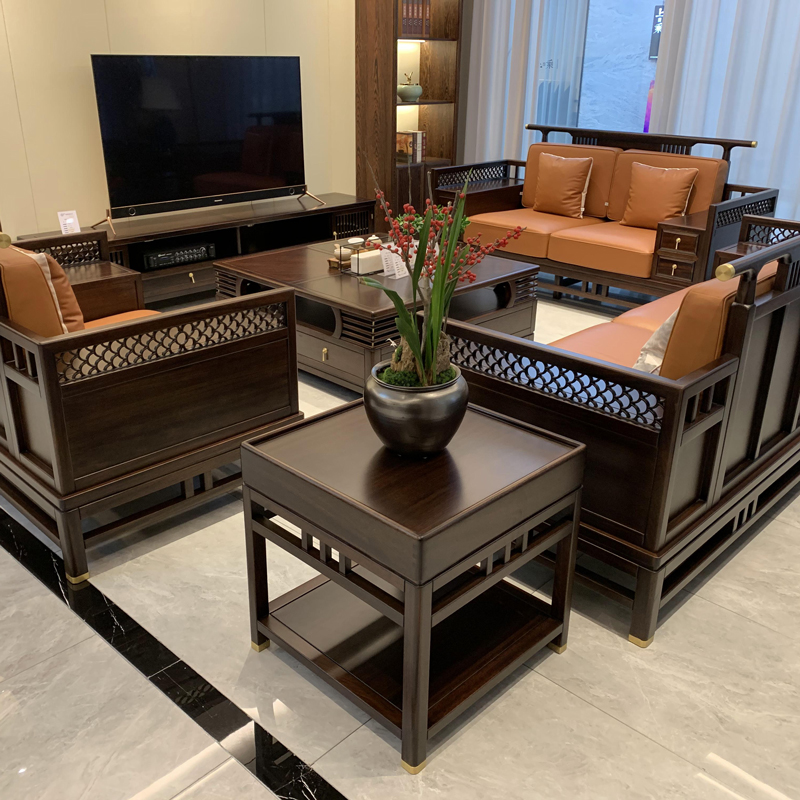 新中式沙发全实木榫卯结构乌金木现代简约客厅黑檀大户型家具定制