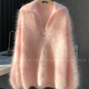 慵懒风加厚拉绒100%山羊绒宽松显瘦羊绒衫2024秋冬保暖中长款毛衣