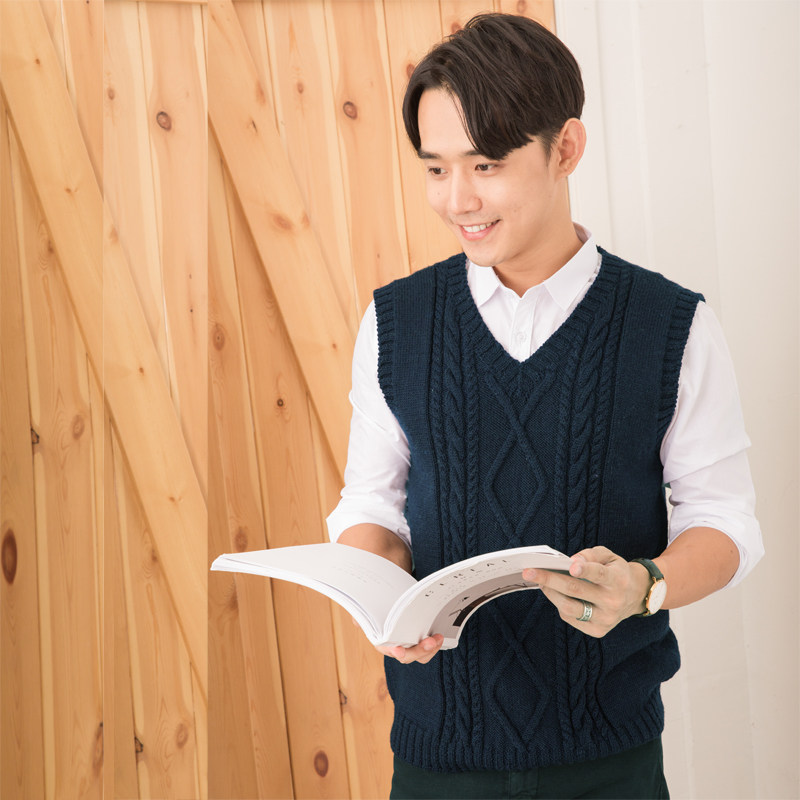 金手织秋冬男生编织毛线衣马甲成年人套头羊毛男士手工马甲背心