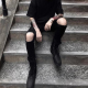 子 小脚乞丐裤 暗黑高街风黑色高弹力膝盖破洞牛仔裤 男痞帅炸街修身