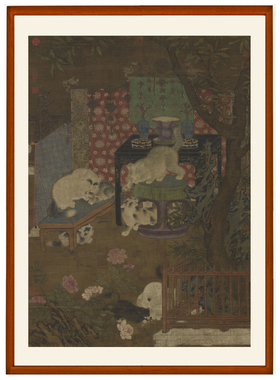 宋人画戏猫图字画挂画中式仿古动物画客厅卧室装饰画国画竖版卷轴