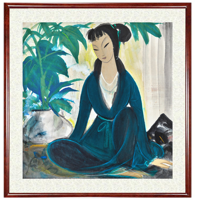 林风眠蓝衣仕女图挂画装饰画壁画客厅国画人物画字画书画卷轴装裱