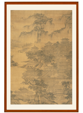 郭忠恕明皇避暑宫图字画挂画山水画客厅卧室装饰画国画竖版卷轴画