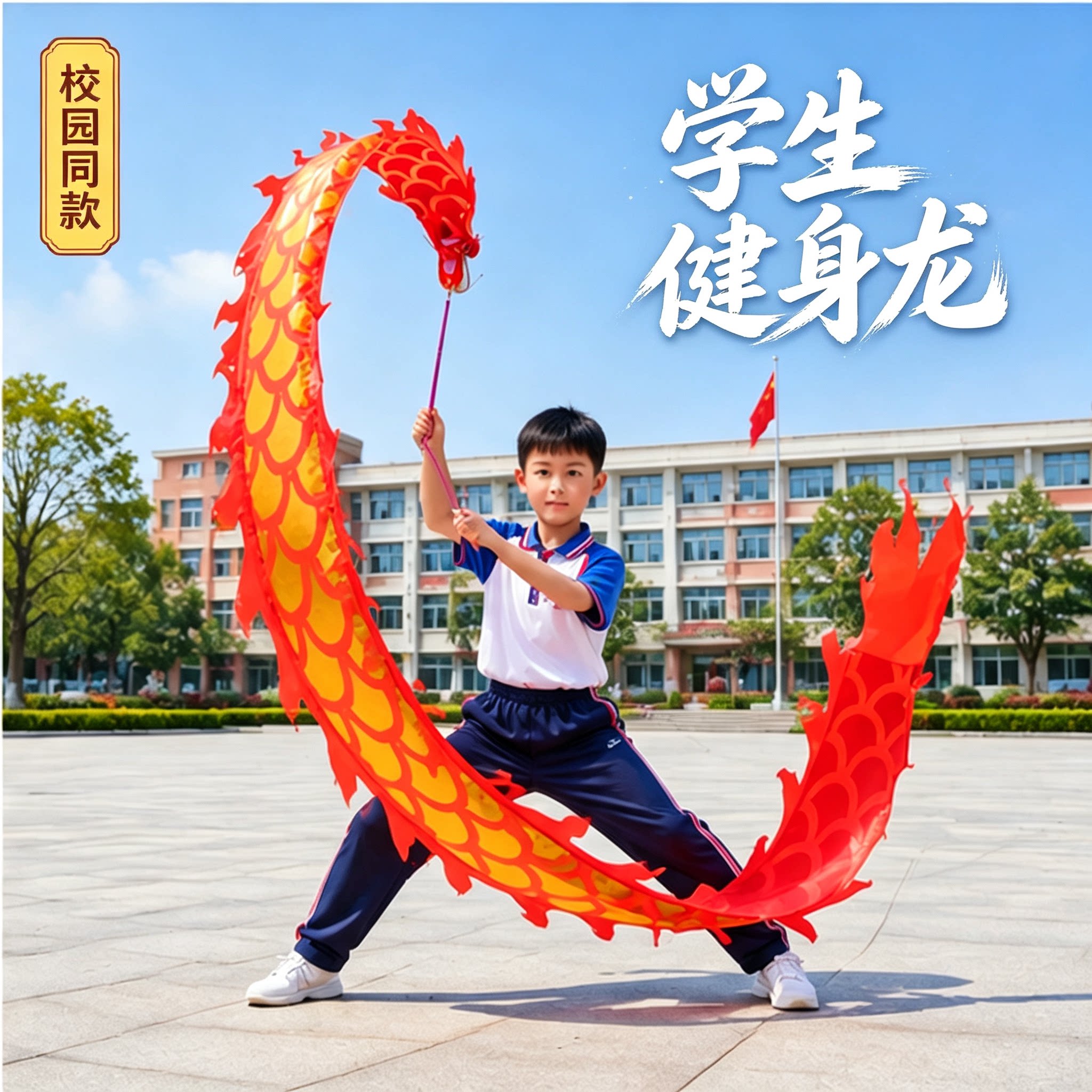 龙之音儿童烫金健身龙舞彩带甩龙全套学生儿童运动会表演道具专用