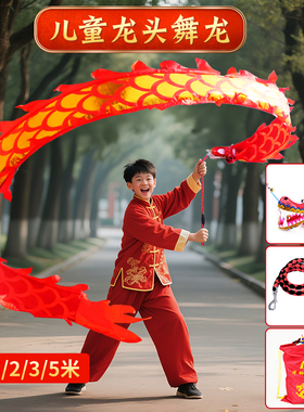 舞龙彩带新款儿童甩绳龙头舞龙全套表演道具成人广场舞健身中国龙