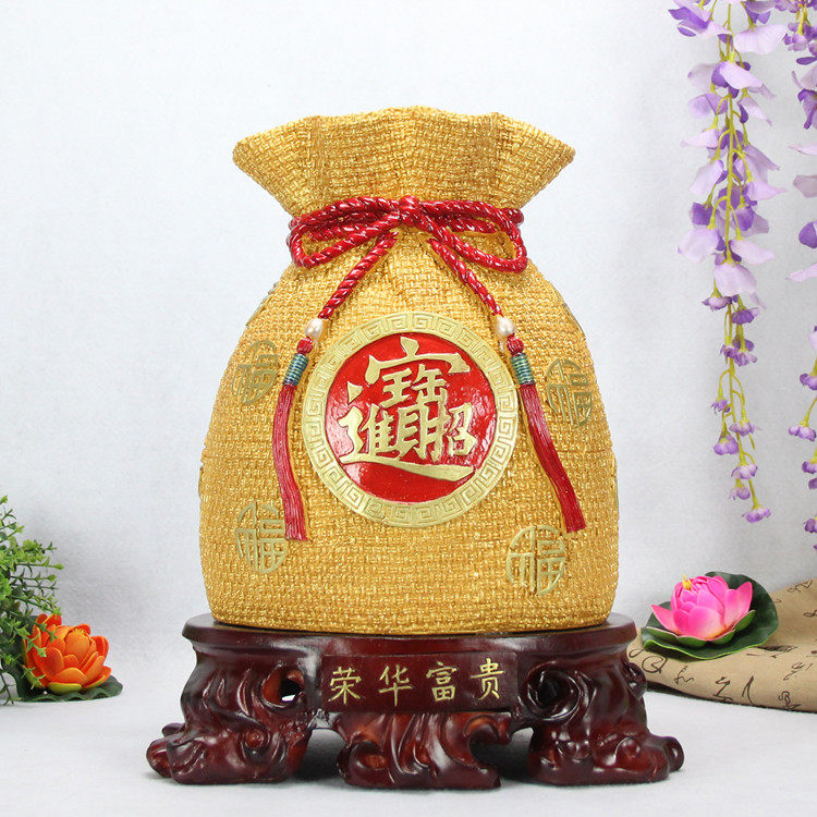 中式黄金袋存钱罐客厅招财进宝存钱袋福袋金钱袋工艺品聚宝盆摆件