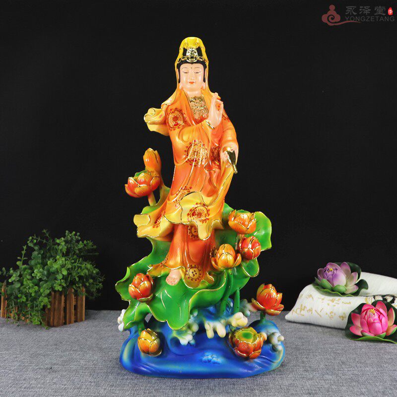 19寸家居佛堂树脂敦煌彩站九莲观世音菩萨自在滴水观音佛像摆件