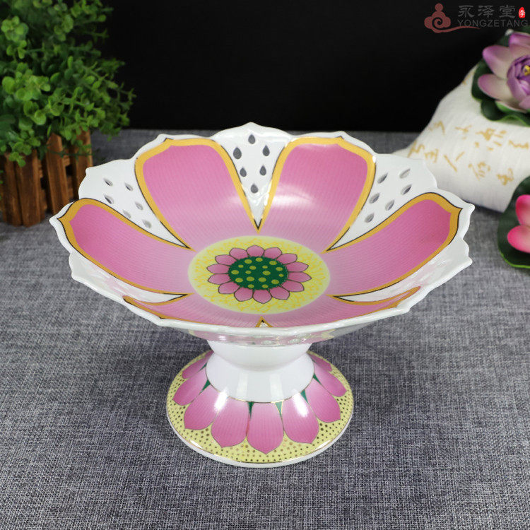中式陶瓷莲花瓣供盘水果盘高脚果碟供品点心干果盘碗佛具佛品摆件,家居饰品,果盘/果篓,淘宝优惠券,粉丝福利购,淘宝优惠卷