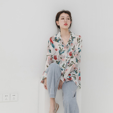 复古港风小众防晒碎花长袖 衬衫 女设计感 金大班斑斓2019夏新款 韩版