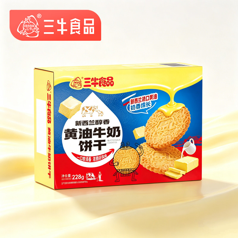 三牛黄油牛奶饼干228g奶香独立包装办公室点心网红休闲零食酥脆