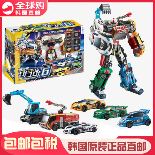 韩国 Tobot 兄弟托宝V战士阿斯隆马格姆跑车六合体变形机器人玩具
