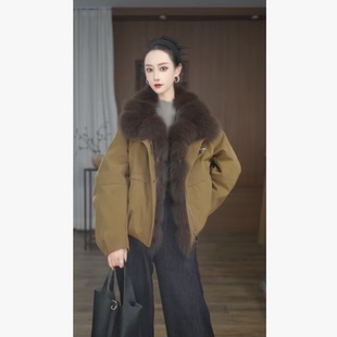 【繁花】真狐狸毛领冬季轻奢羽绒白鸭绒派克服 可拆卸时尚保暖
