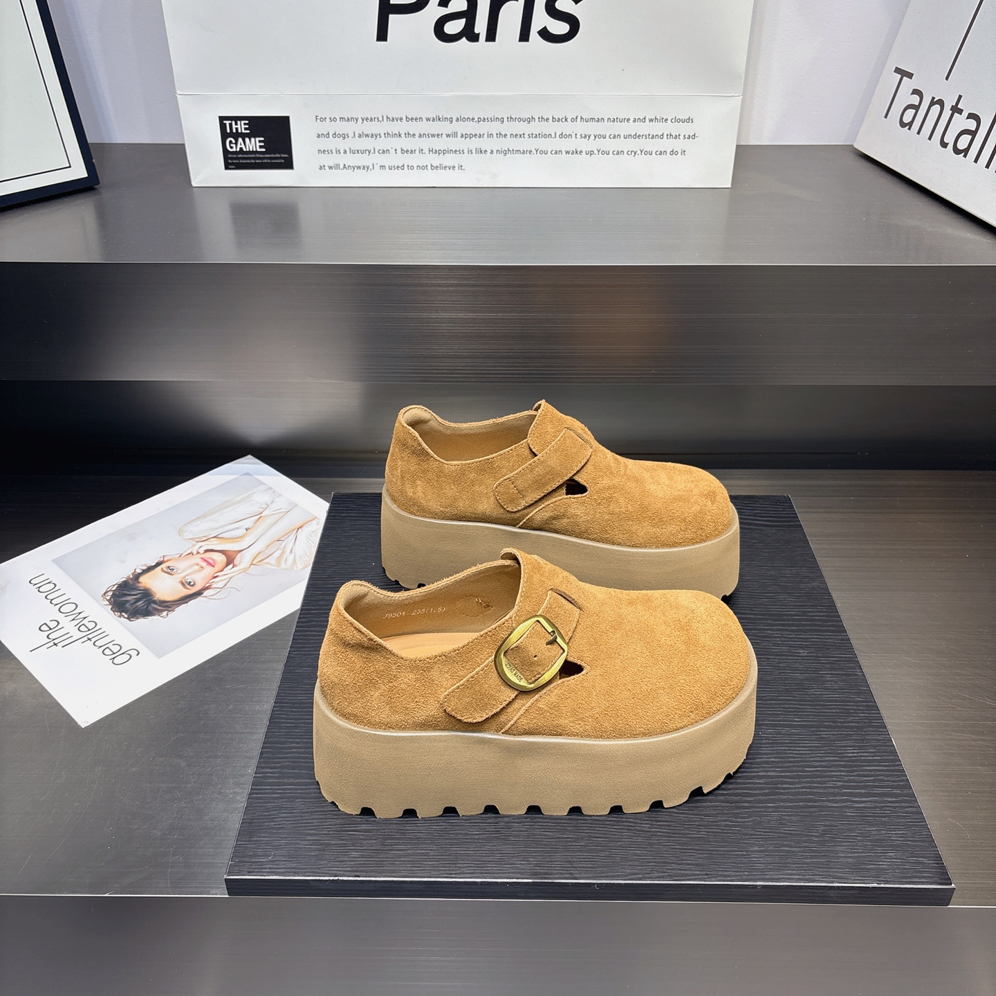 真皮增高厚底勃肯鞋女