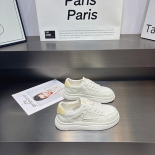 小白鞋 女真皮刺绣透气厚底板鞋 2025新款 学院风百搭轻便软底休闲鞋