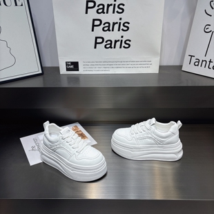 女 真皮透气软底系带休闲板鞋 小个子7cm增高厚底小白鞋 女2026春款