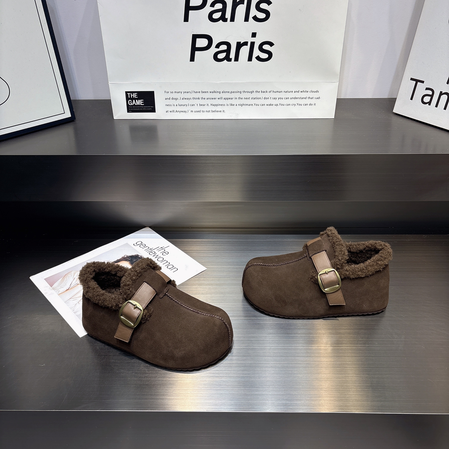 真皮加绒舒适保暖厚底勃肯鞋女