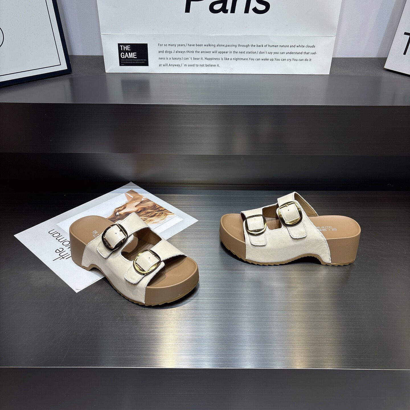 真皮5cm增高露趾一字拖鞋女2026夏季新款百搭显瘦外穿勃肯拖鞋女