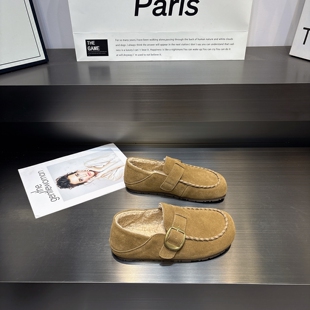 真皮两穿加绒勃肯鞋女2025秋冬新款简约百搭舒适软底保暖豆豆鞋女