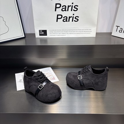 小个子7cm增高厚底勃肯鞋女2025秋冬新款百搭显瘦加绒系带乐福鞋