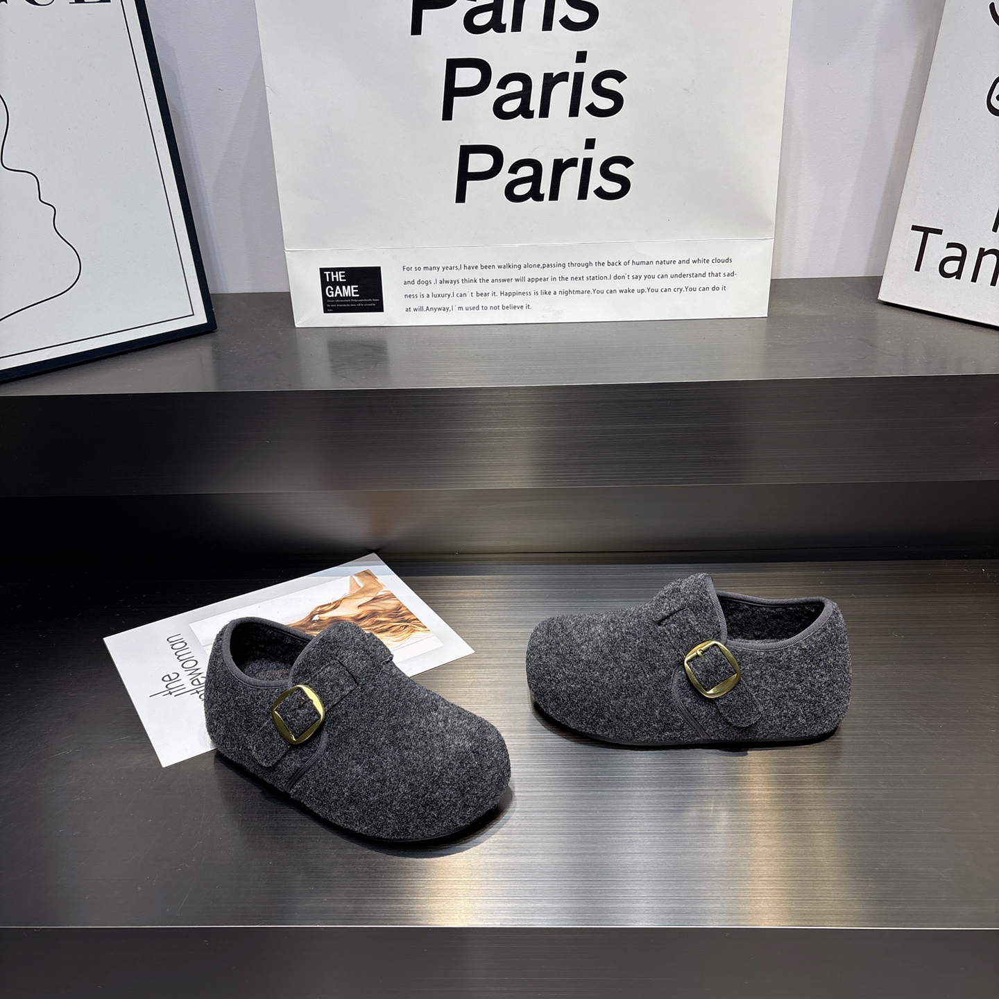 魔术贴毛呢厚底勃肯棉鞋女