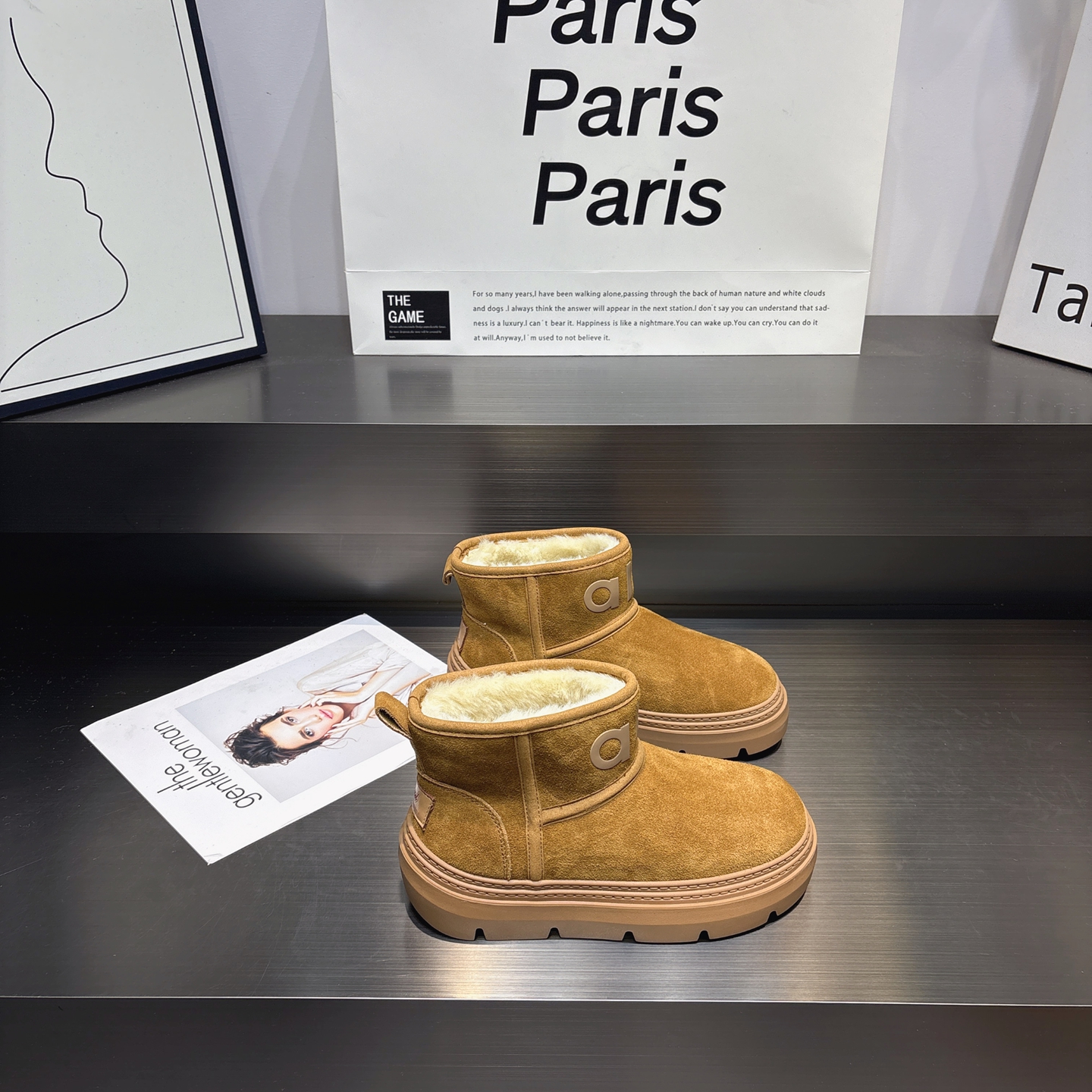 真皮羊羔绒厚底雪地靴短靴女