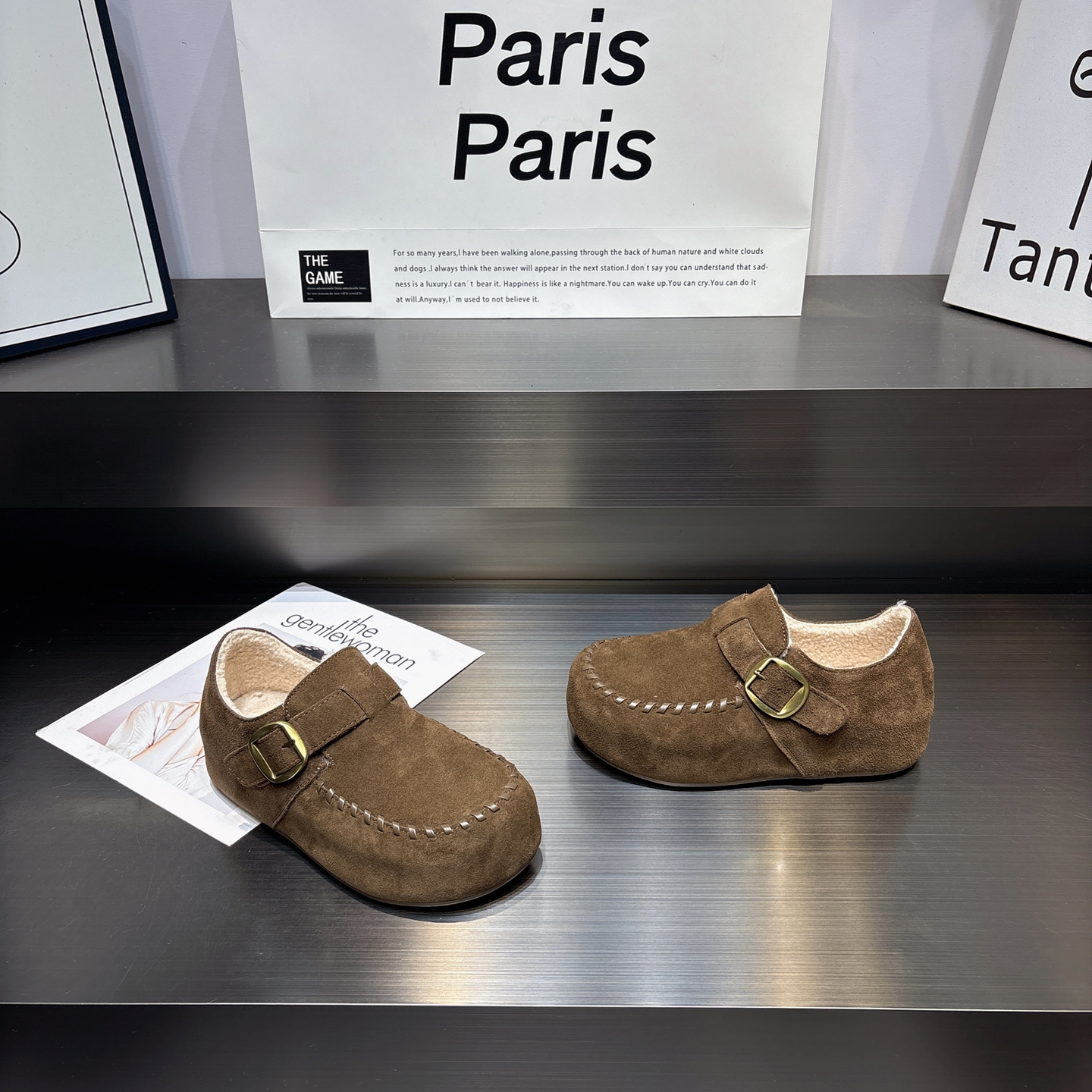 羊羔绒真皮增高复古勃肯鞋棉鞋