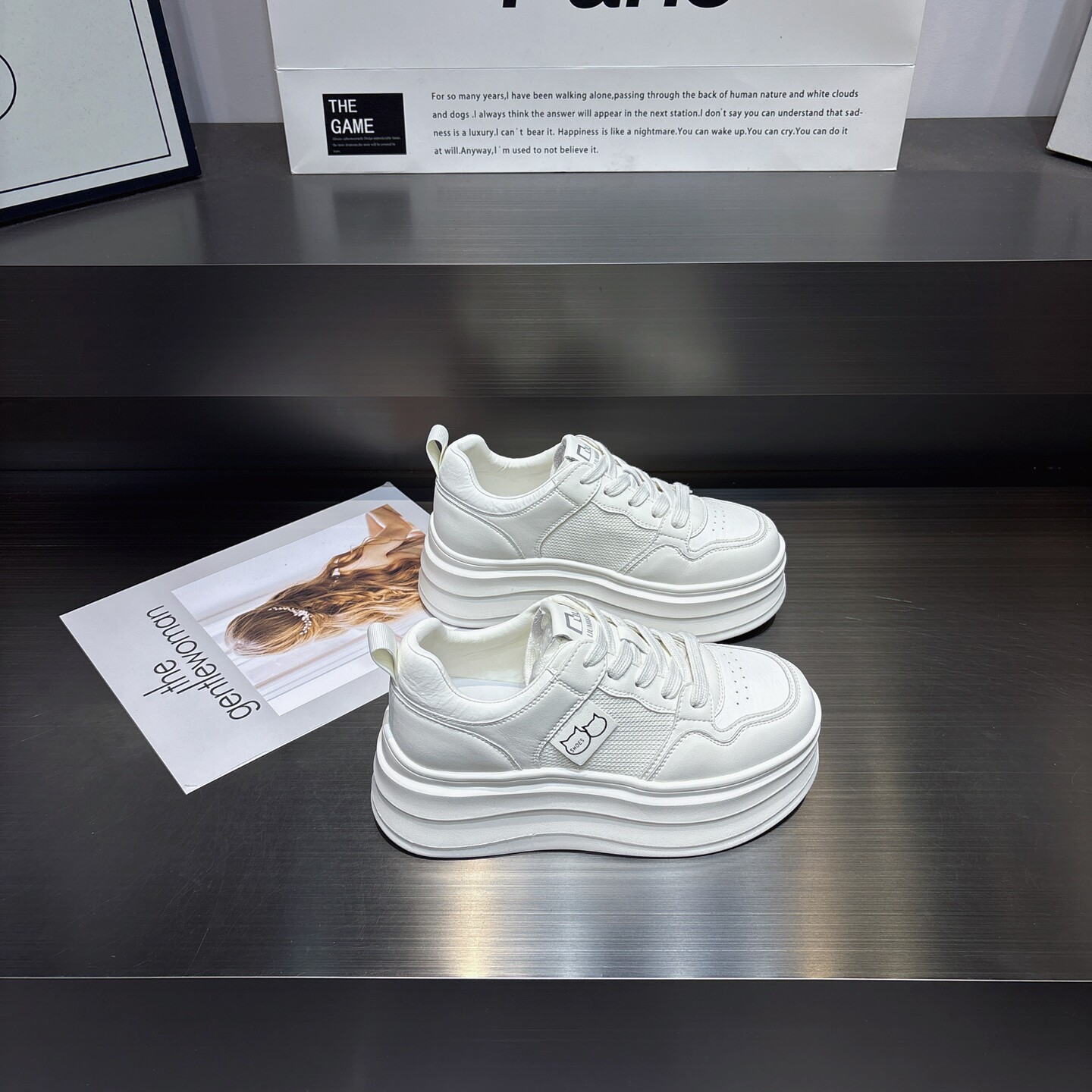 真皮6cm增高厚底小白鞋女2026新款百搭透气软底系带休闲运动鞋