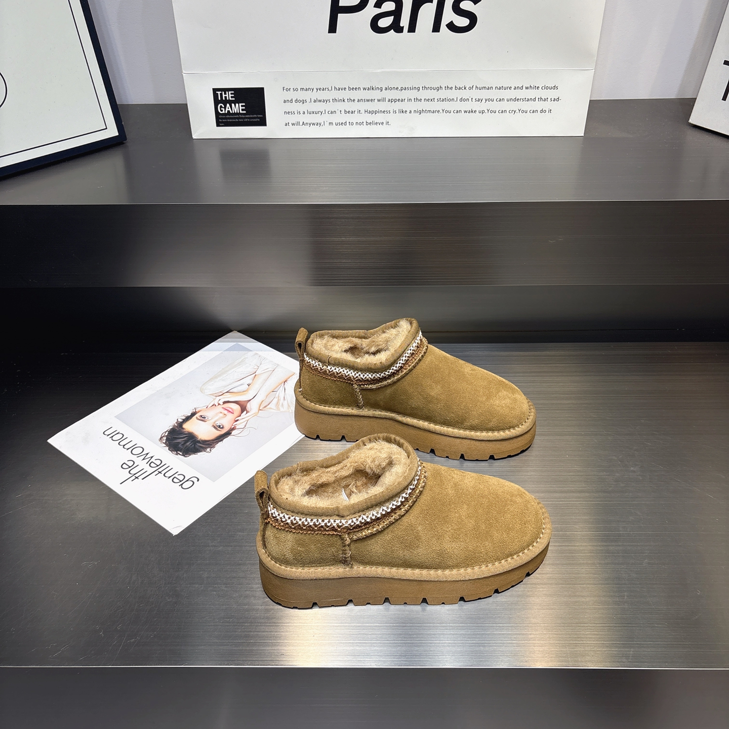 真皮羊羔绒套筒雪地靴短靴女