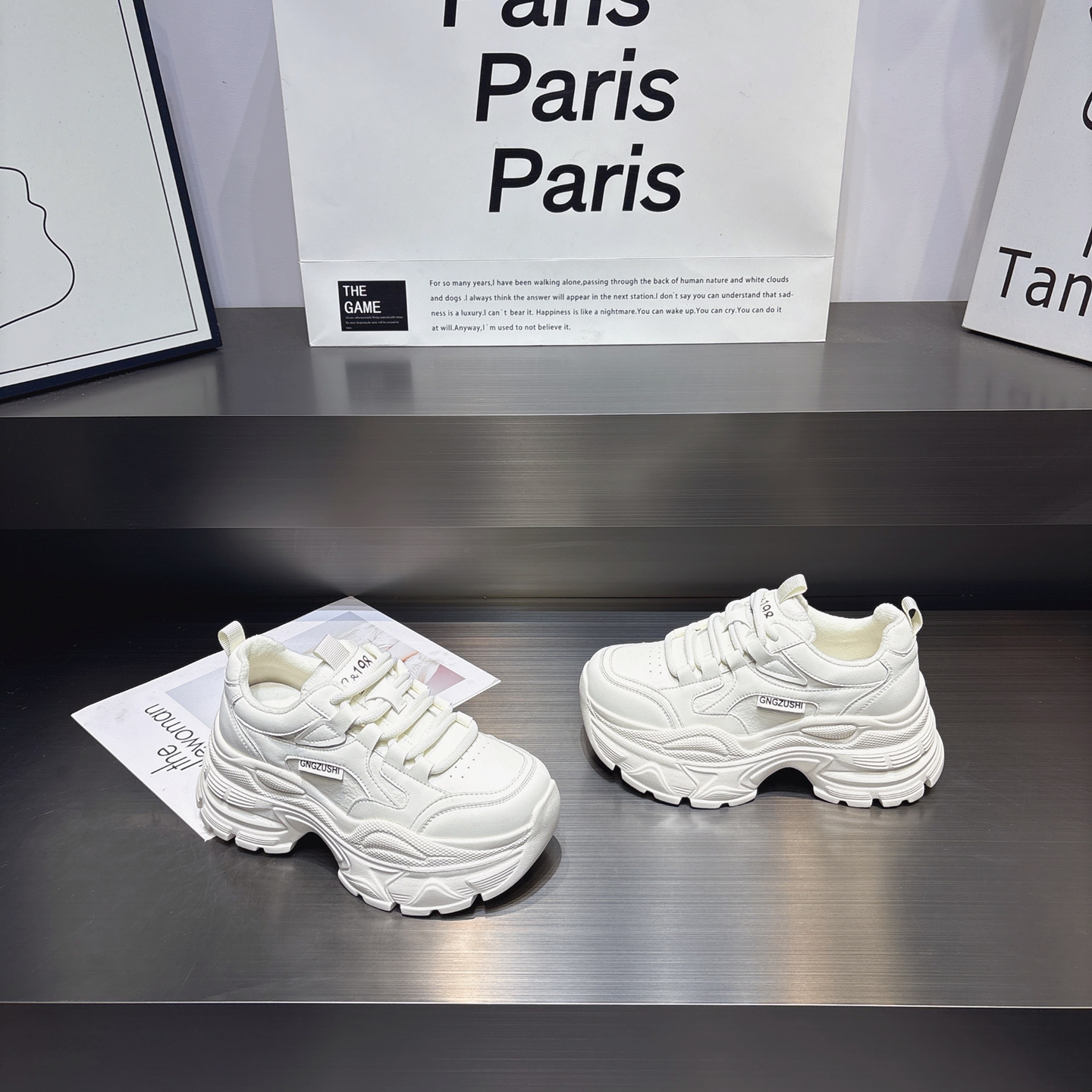 真皮增高显瘦舒适软底系带小白鞋