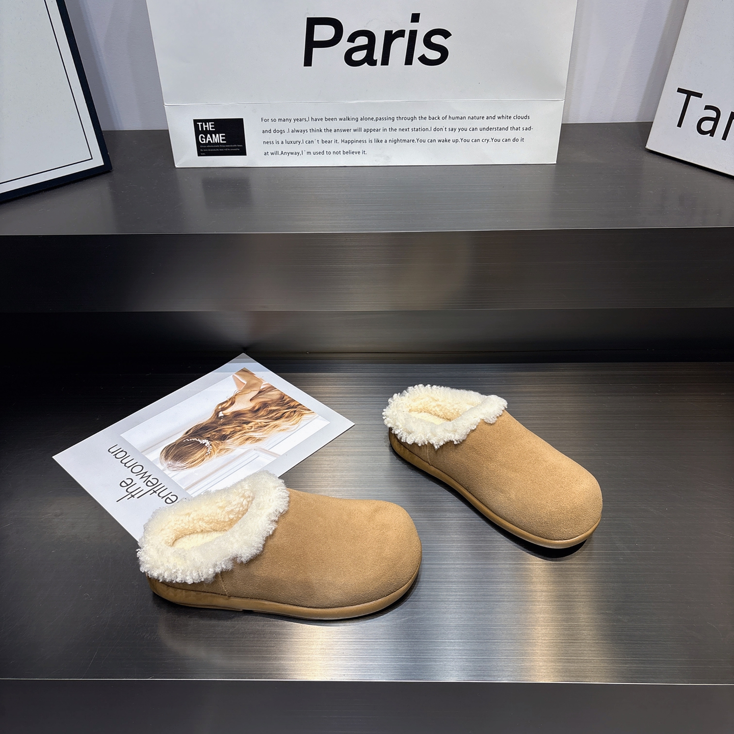 真皮加绒包头厚底勃肯鞋女