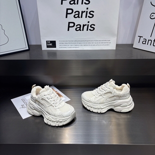 小个子6cm增高软底休闲运动鞋 真皮网纱透气厚底老爹鞋 女2026春款