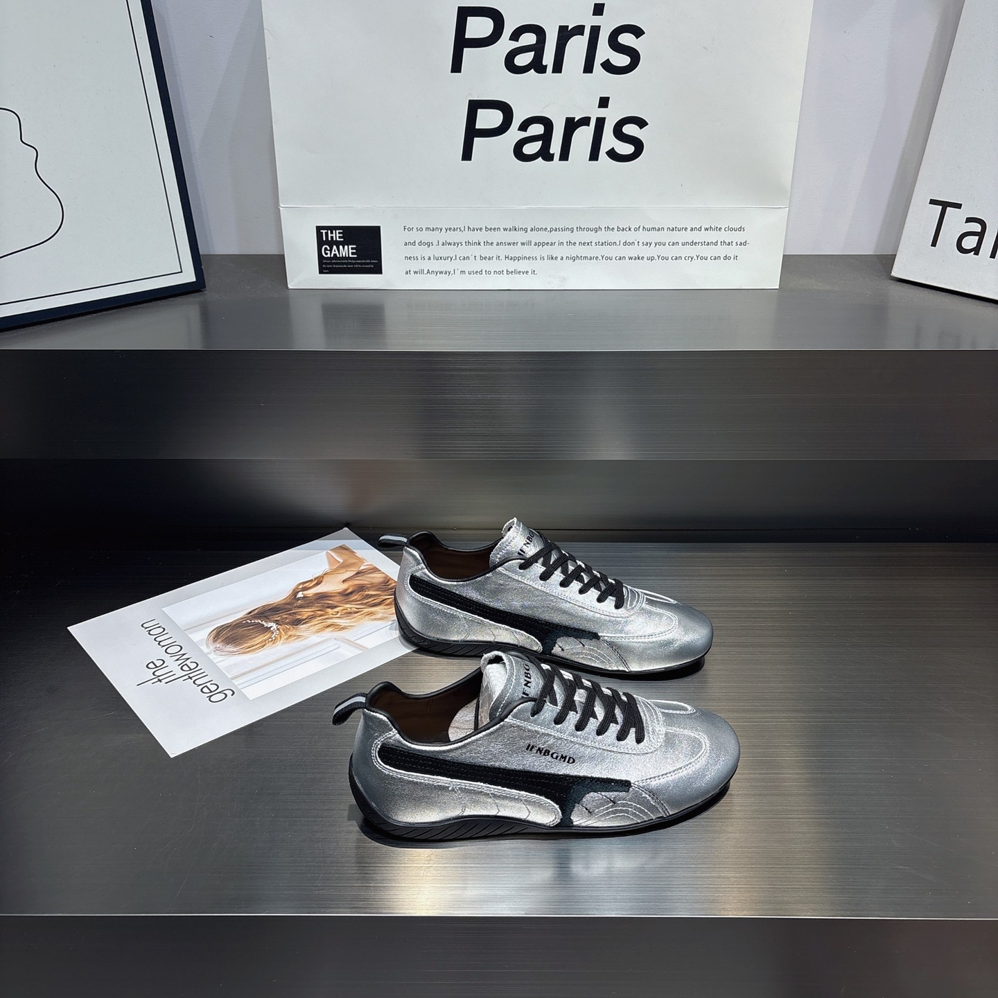 银色德训鞋女2026春季新款小白鞋百搭显瘦舒适软底系带休闲运动鞋