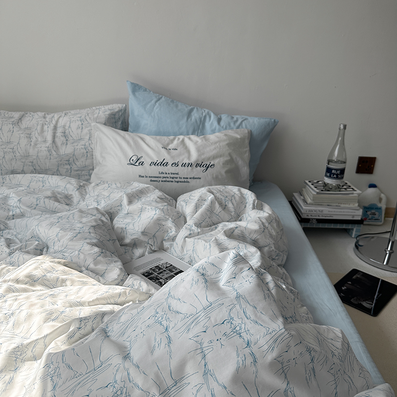 在耳边猫屿森系全棉四件套