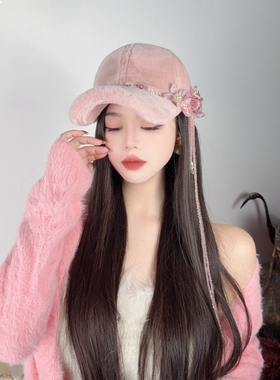 NIUYANG 原创甜美优雅不规则精美珠花高颅顶棒球帽水晶流苏鸭舌帽