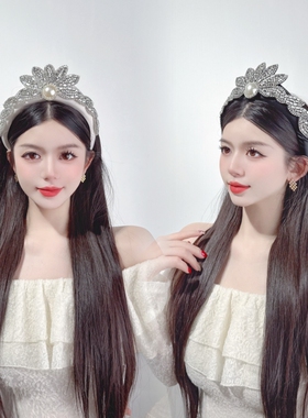 CREAMPP 原创满钻叶形层次立体法式斜体海绵高颅顶皇冠气质宽发箍