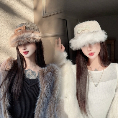 NIUYANG 原创韩版氛围感混色毛绒鸭舌平顶帽内夹棉复古气质马术帽