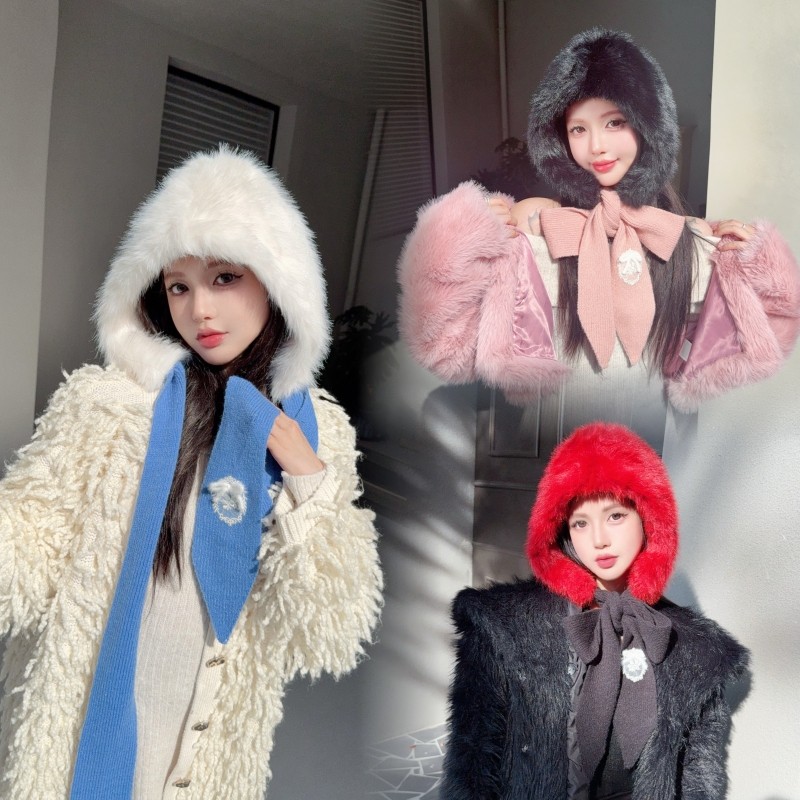 CREAMPP 原创秋冬复古法式毛绒兜帽撞色围巾连体保暖巴拉克拉法帽,服饰配件/皮带/帽子/围巾,帽子,淘宝优惠券,粉丝福利购,淘宝优惠卷