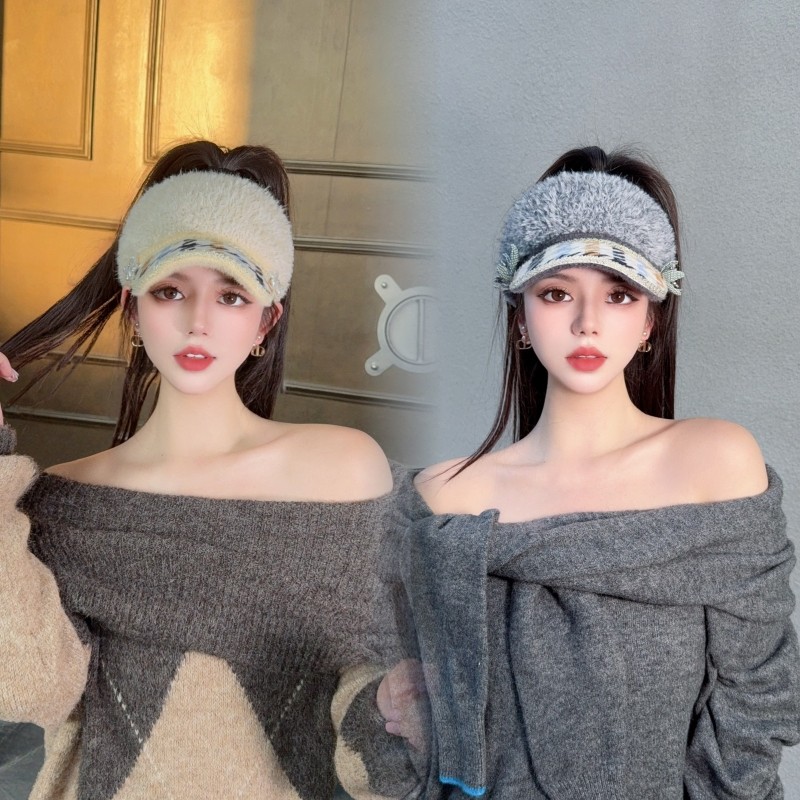 NIUYANG 原创秋冬双层加厚毛绒针织千鸟格撞色羊毛珠花鸭舌空顶帽,服饰配件/皮带/帽子/围巾,帽子,淘宝优惠券,粉丝福利购,淘宝优惠卷