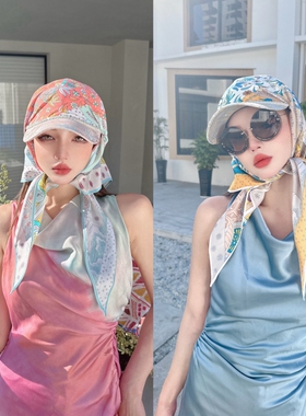 NIUYANG 原创波西米亚提花刺绣棒球帽斜纹绸丝巾绑带高颅顶鸭舌帽