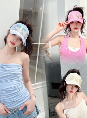 NIUYANG 设计师款立体半透水晶字母蝴蝶流苏晕染镂空高马尾鸭舌帽