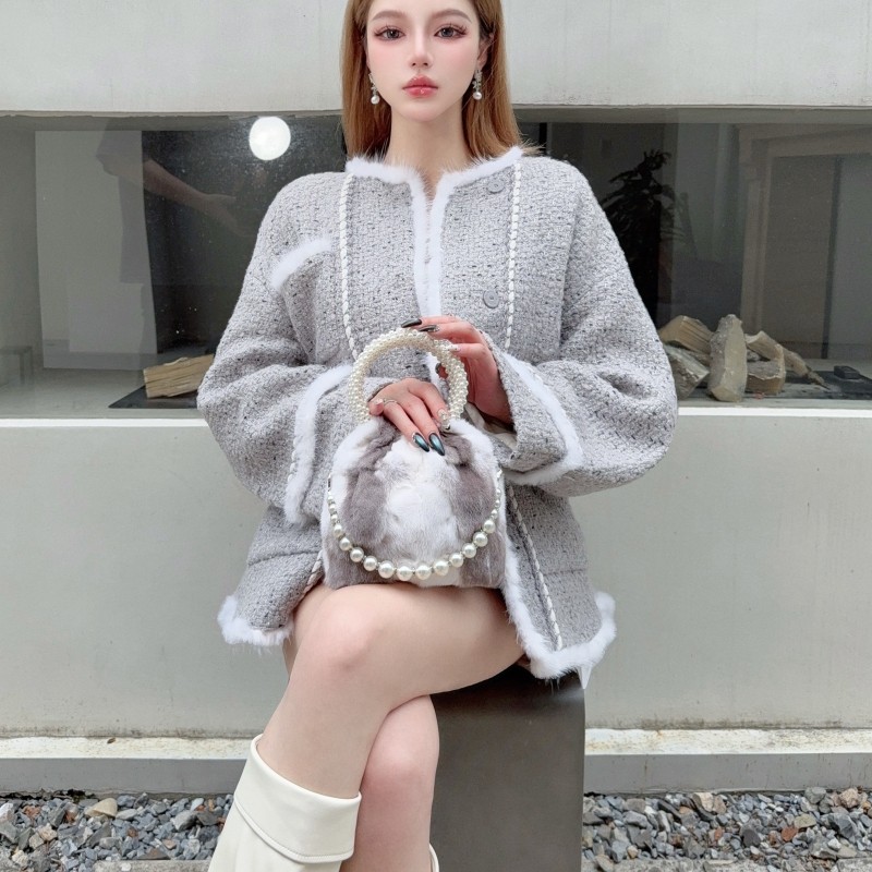 CREAMPP 设计师高档时髦进口月牙十字原色貂珍珠手提包链条水桶包,箱包皮具/热销女包/男包,通用款女包,淘宝优惠券,粉丝福利购,淘宝优惠卷