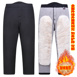 松紧高腰弹力内外穿爷爷保暖裤 加绒加厚爸爸装 驼绒棉裤 中老年男士