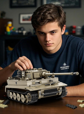 Reobrix臻砖TIGER I虎式坦克仿真积木军事模型益智拼装玩具77031