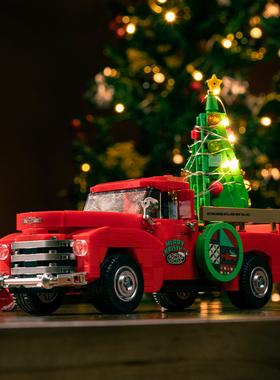 PB8849品铂POWERBLOCK圣诞节礼物红色皮卡车拼装积木玩具模型摆件