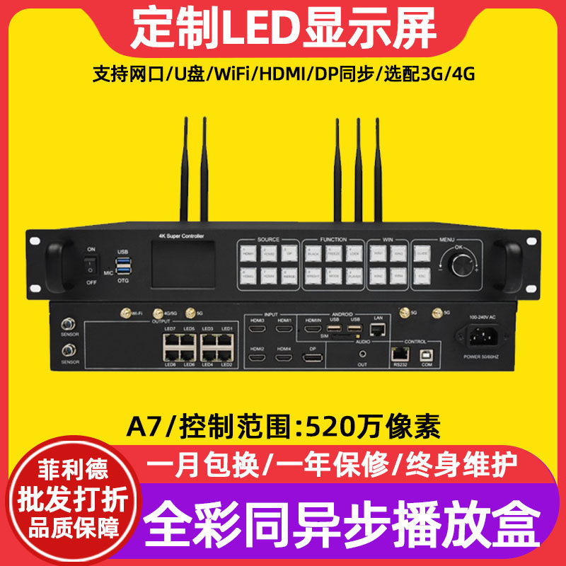 灰度HD-A7广告屏播放盒全室内led显示屏4K高清HDMI彩电子屏控制器